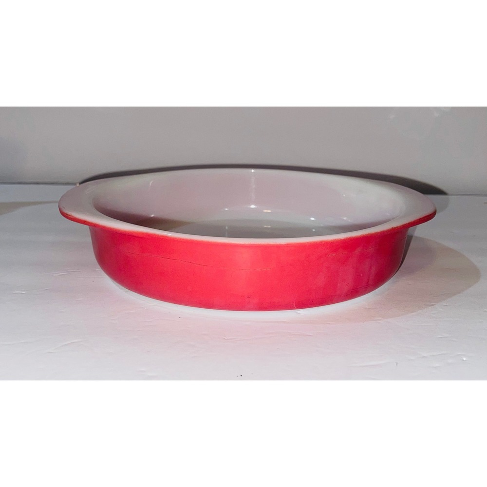 Vintage Pyrex Pink Milk Glass Round Casserole Pie Baking Dish Handled 8.5" USA* - Picture 5 of 10